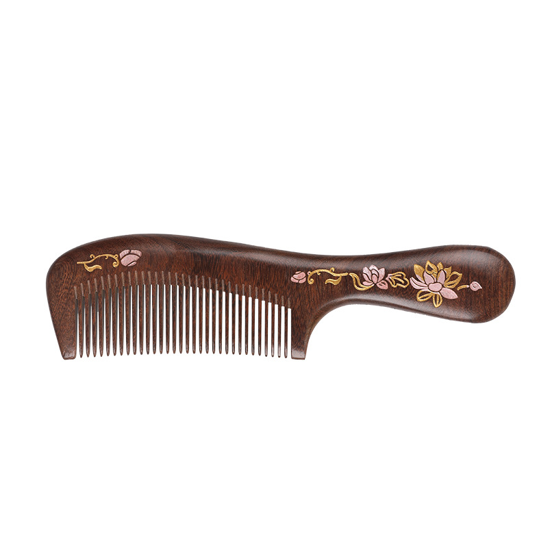 Ebony Wooden Comb Sub Golden Sandalwood Extended Handle Handmade Creative Color Painted Wood crafts