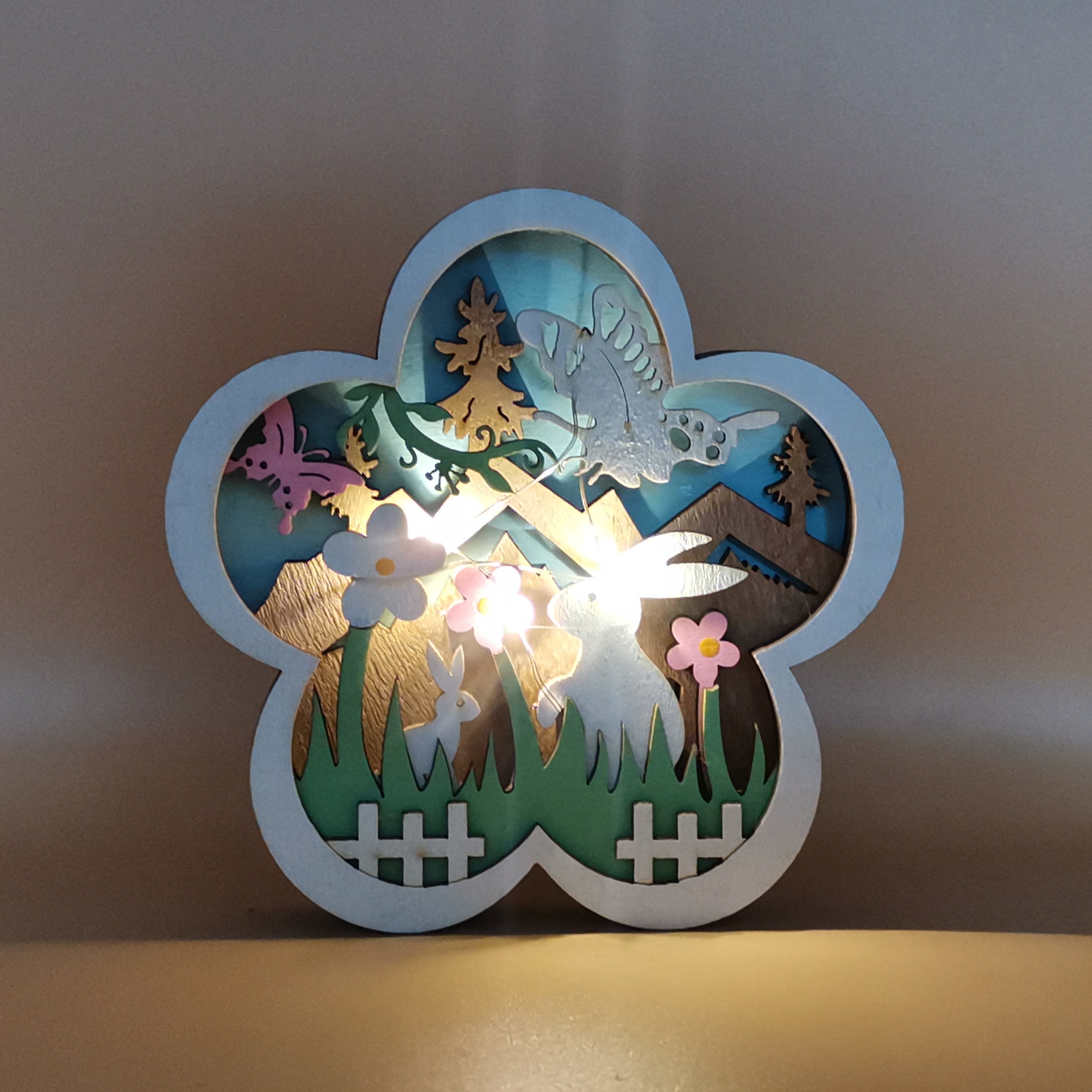 Wood crafts Amazon Easter Wooden Craftwork Wooden Flowers Lighting Creative Home LED Lights Decoration Ornaments