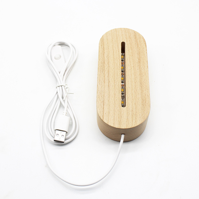 Solid Wood Luminous Base 3D Acrylic Led Small Night Lamp Base Creative DIY Bedroom Wood crafts