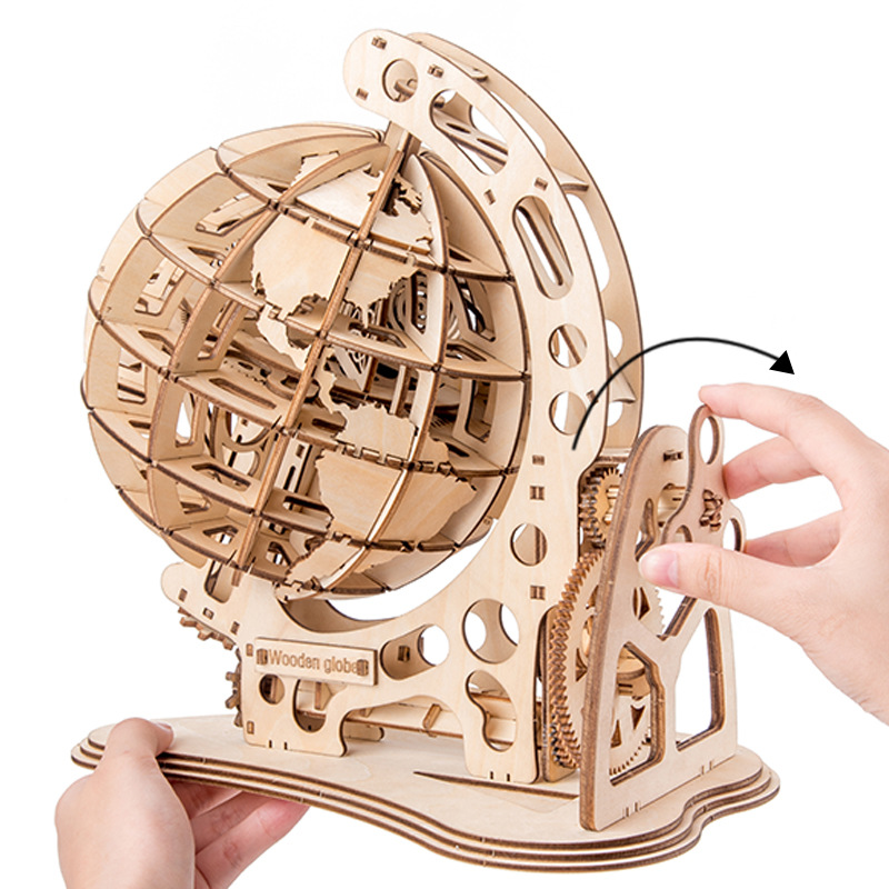 Simulation Ornaments 3D Assembly Earth Instrument Creative DIY Three-Dimensional Assembly Wood Crafts Mechanical Transmission Model Cross-Border