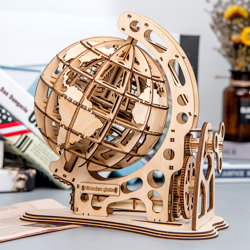 Building Blocks Simulation Ornaments 3D Assembled Globe Creative DIY Three-Dimensional Assembled Wood Crafts Mechanical Transmission Model
