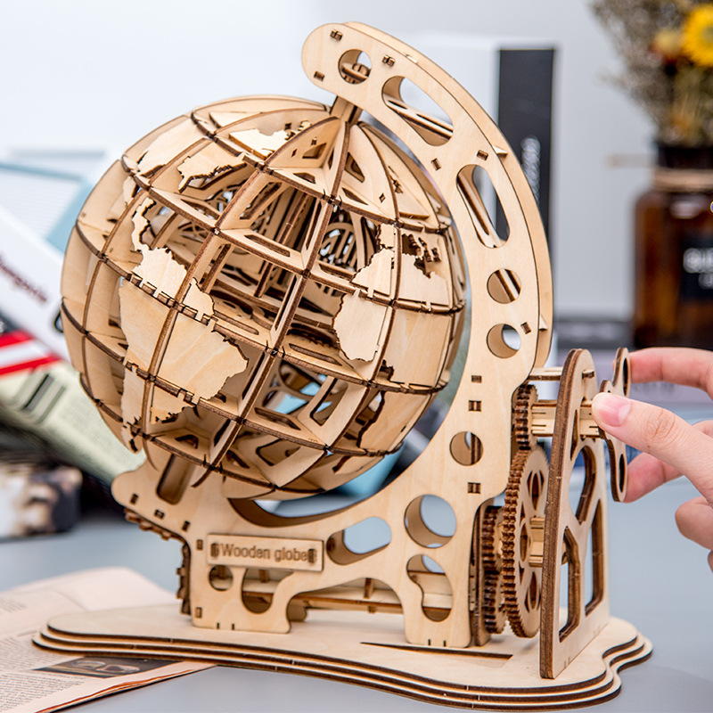 Building Blocks Simulation Ornaments 3D Assembled Globe Creative DIY Three-Dimensional Assembled Wood Crafts Mechanical Transmission Model