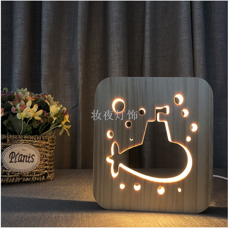 Cross-border new aircraft wood crafts solid wood carving creative 3D bedroom lights