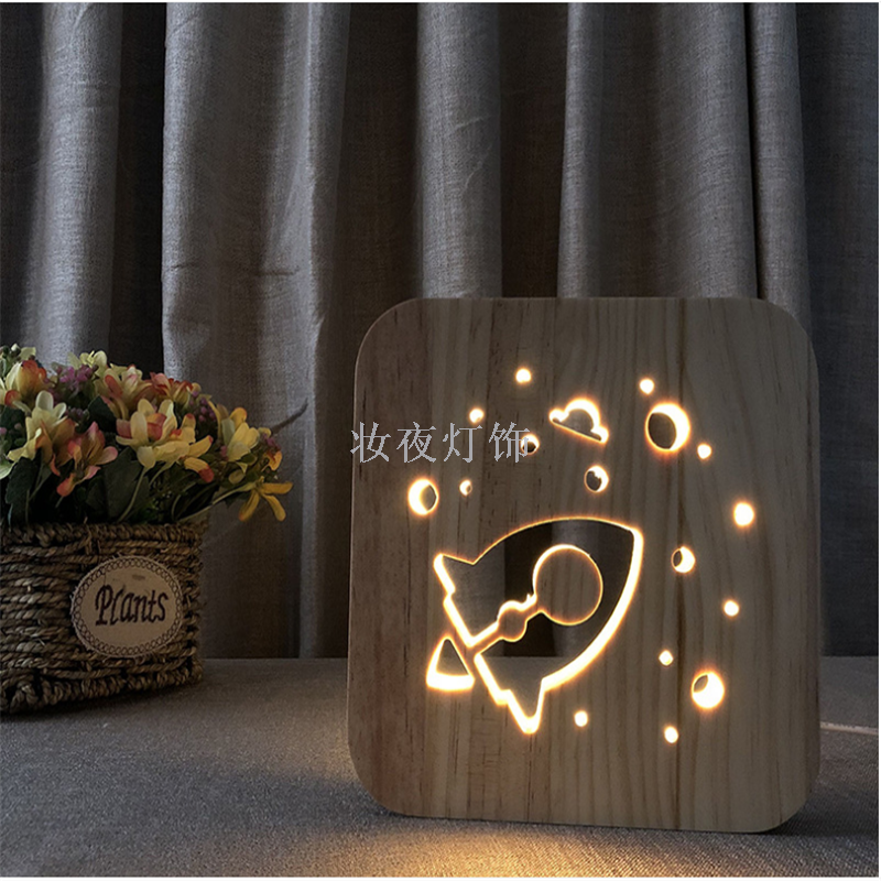 Cross-border new aircraft wood crafts solid wood carving creative 3D bedroom lights