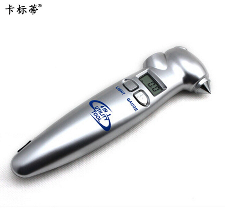 High precision digital tire gauge four in one multi-function automobile safety hammer tire pressure measuring tool