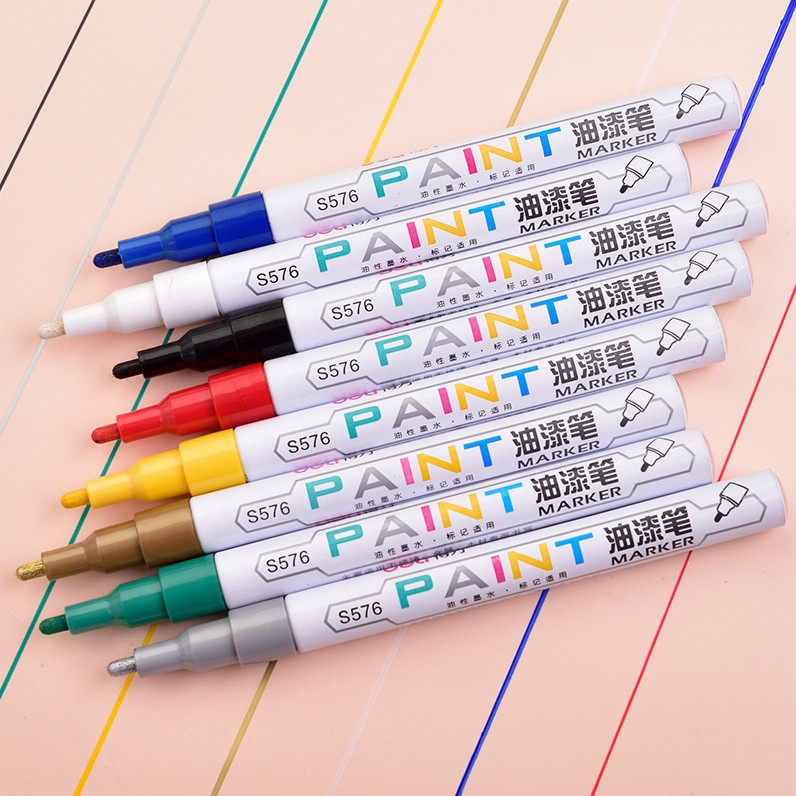 Deli S576 Painting Pen Graffiti Painting Shoes Repair Tire Marking Pen Sign-in Metal Color Marker Pen Thin Rod