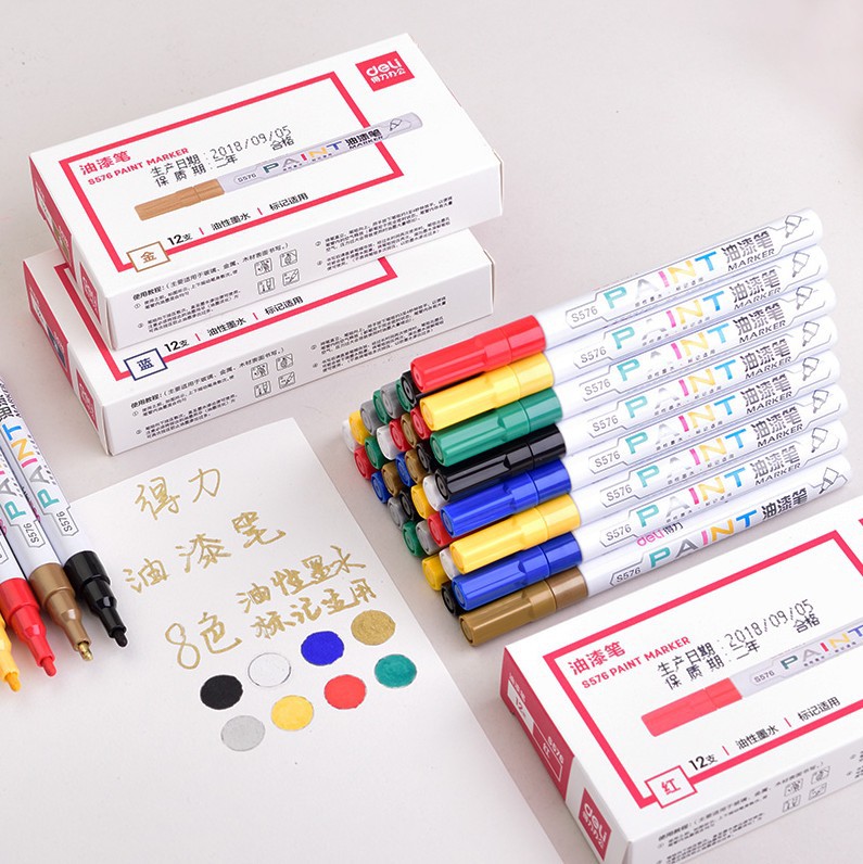 Deli S576 Painting Pen Graffiti Painting Shoes Repair Tire Marking Pen Sign-in Metal Color Marker Pen Thin Rod