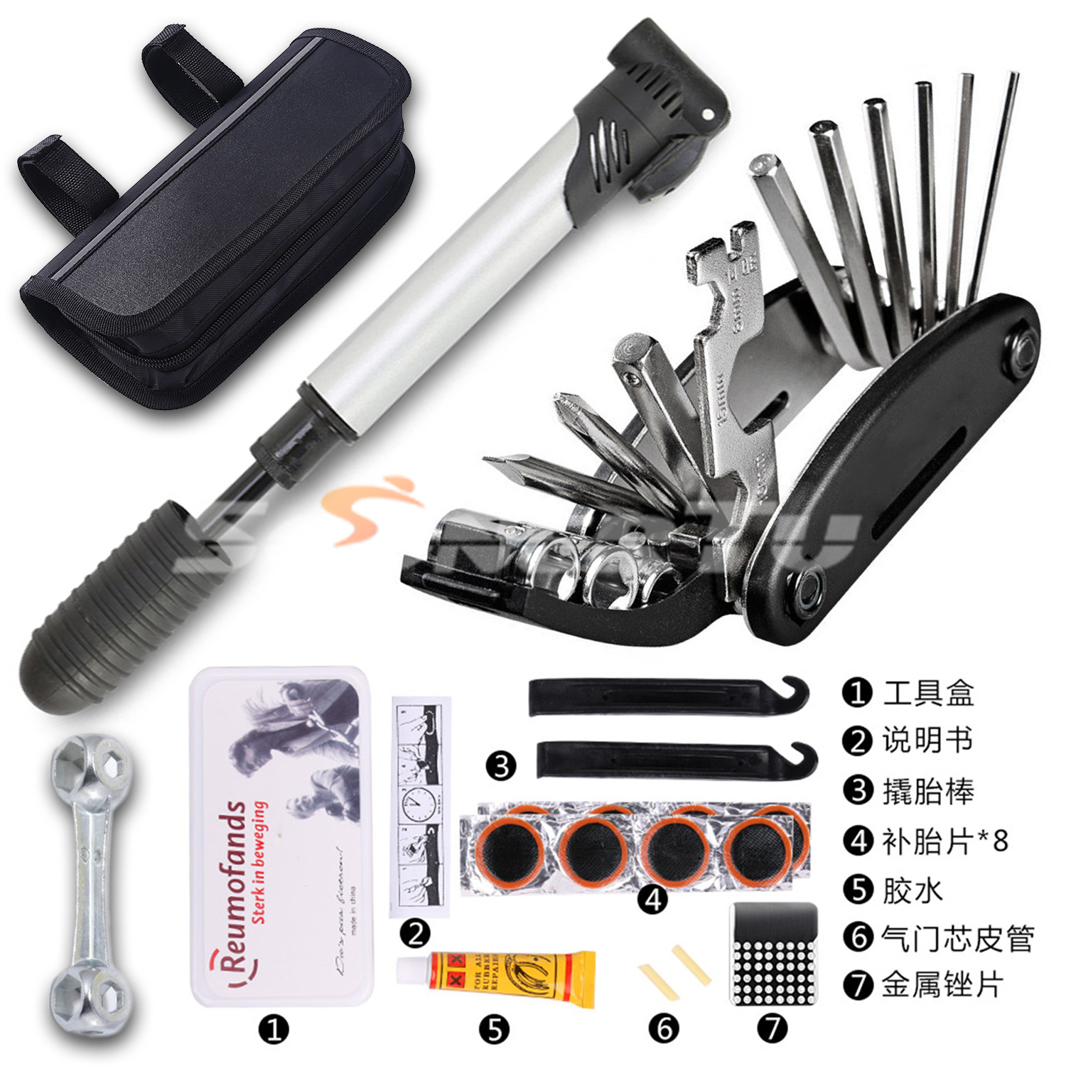 New Bicycle Repairing Car Tool Kit Mountain Bike Tire Repair Pump Repair Wrench Combined Tool Set