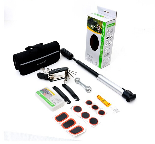 SAHOO High quality Bike Bicycle Cycling Puncture Tire Tyre Multifunctional Repair Tool set Kits &amp; Mini Pump Bag