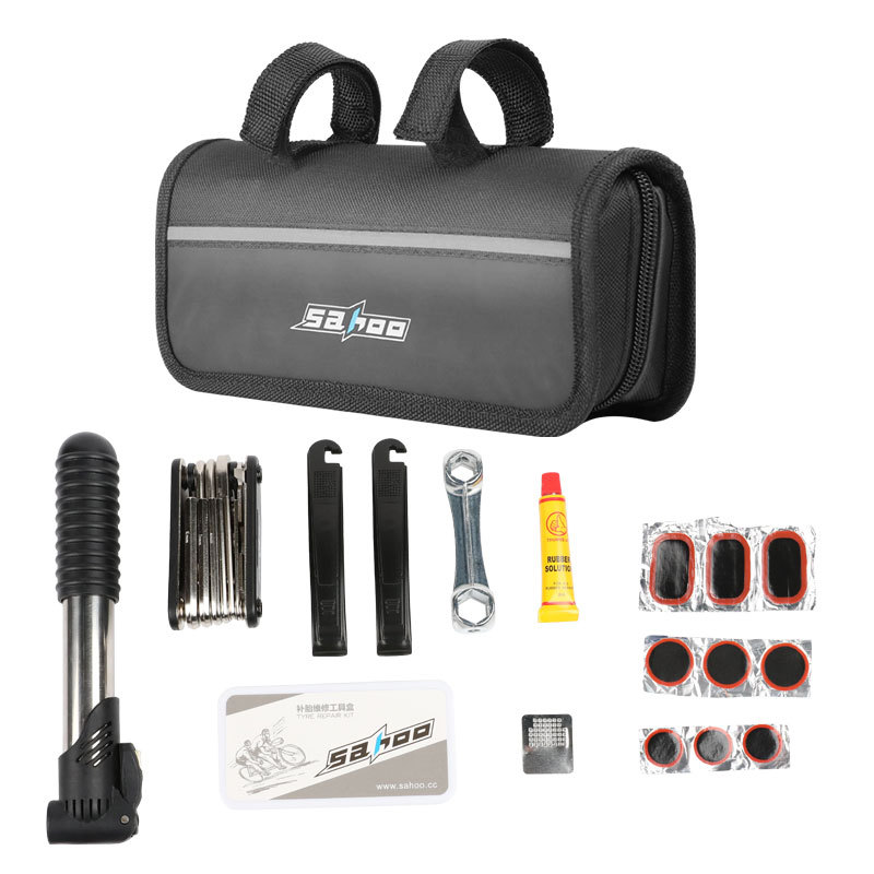 Sahoo Bicycle Tool Combination Repair Tool Kit Package Including Tire Repair Tire Pump Crowbar