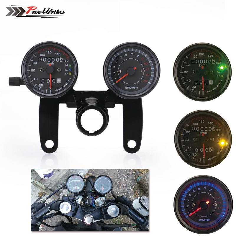 Motorcycle Speed Measuring Odometer Universal 0 ~ 160kmH 13000 Rmin LED Backlight Tachometer Meter