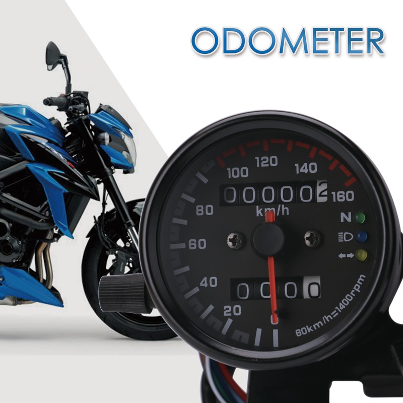 Motorcycle Speed Measuring Odometer Universal 0 ~ 160kmH 13000 Rmin LED Backlight Tachometer Meter