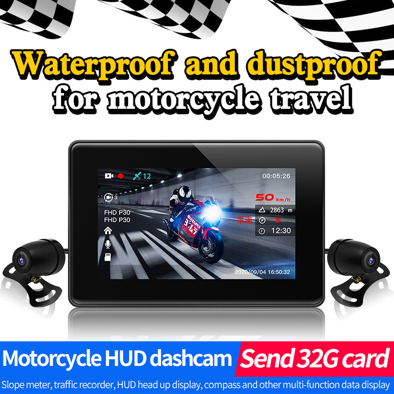Motor Motorcycle Driving Recorder GPS Speed Altitude Odometer Compass Level Declinometer Head up Display