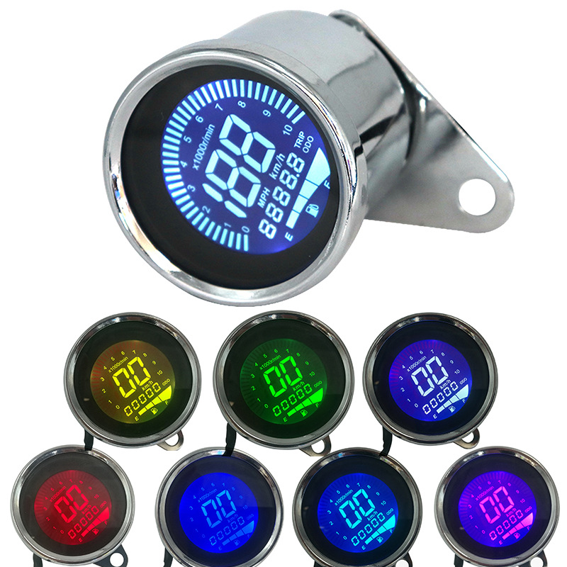 Cross-Border Hot Selling Motorcycle Modified Instrument Multifunctional 7-Color Tachometer Odometer Speed Oil Meter