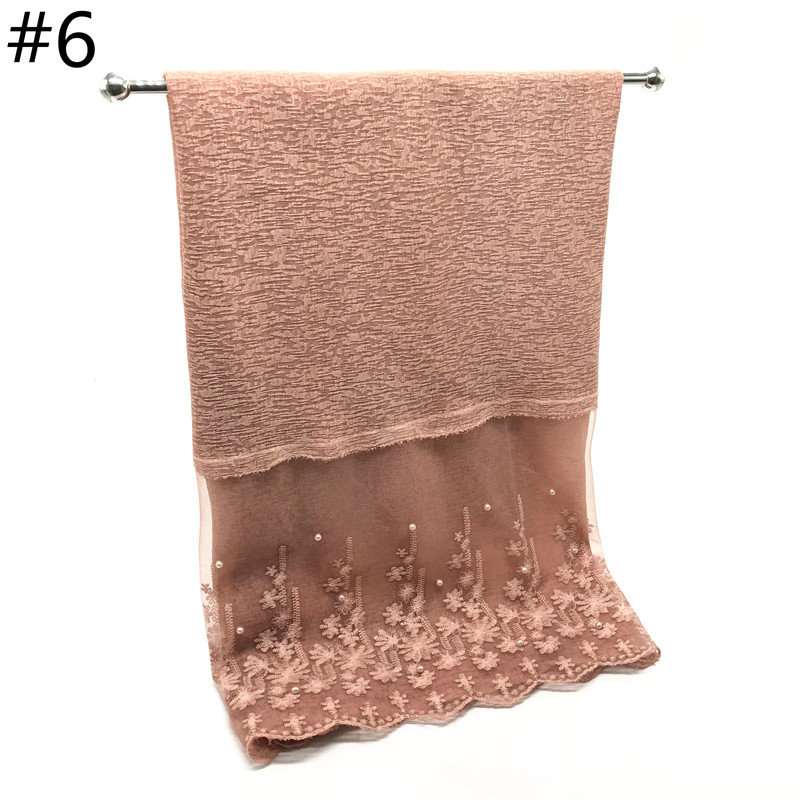 NEW high quality cotton hijab pearl embroidery flower women scarves shawls soft Muslim hijabs wraps muffler soft scarf