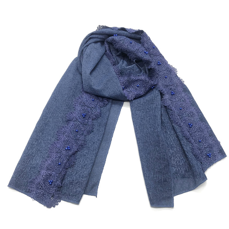 New scarf Pearls Lace flower scarves shawls tassel fashon muslim print hijab scarfs soft muffler foulard luxury brand