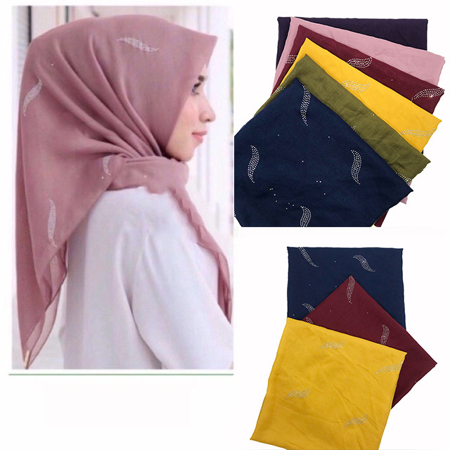 Muslim headscarf New bandana Islamic hijab Women popular muffler Solid scarf Hot rhinestone shawls Square pashmina
