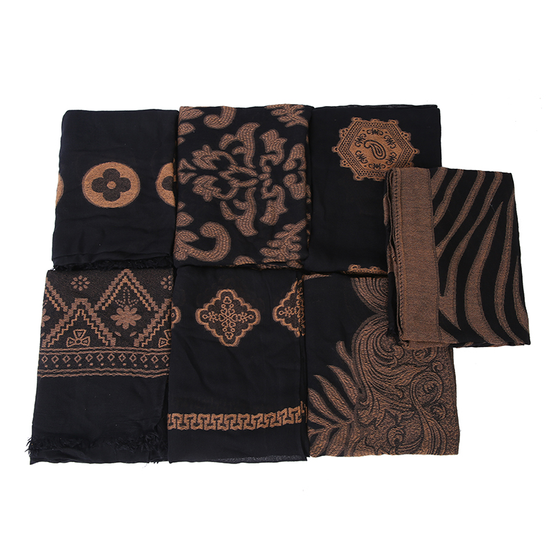 New black viscose jacquard weave tassles Soft cotton scarf lady wraps Islamic bandana Muslim hijab Long muffler