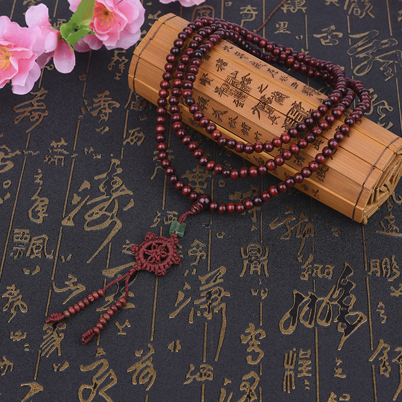 Red Sandalwood Beads Bracelet for Men and Women Imitation Small Leaf Rosewood 216 French Wheel Knot Beads Bracelet
