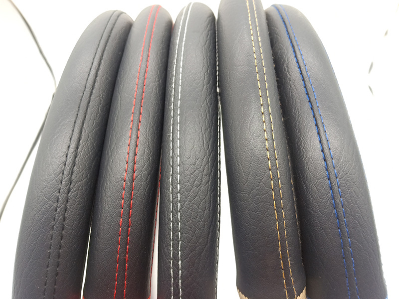 Steering Wheel Cover New Embossed Stitching Grip Cover Four Seasons Leather Hand Sewing Steering Wheel Cover Interior Supplies Factory Direct Sales
