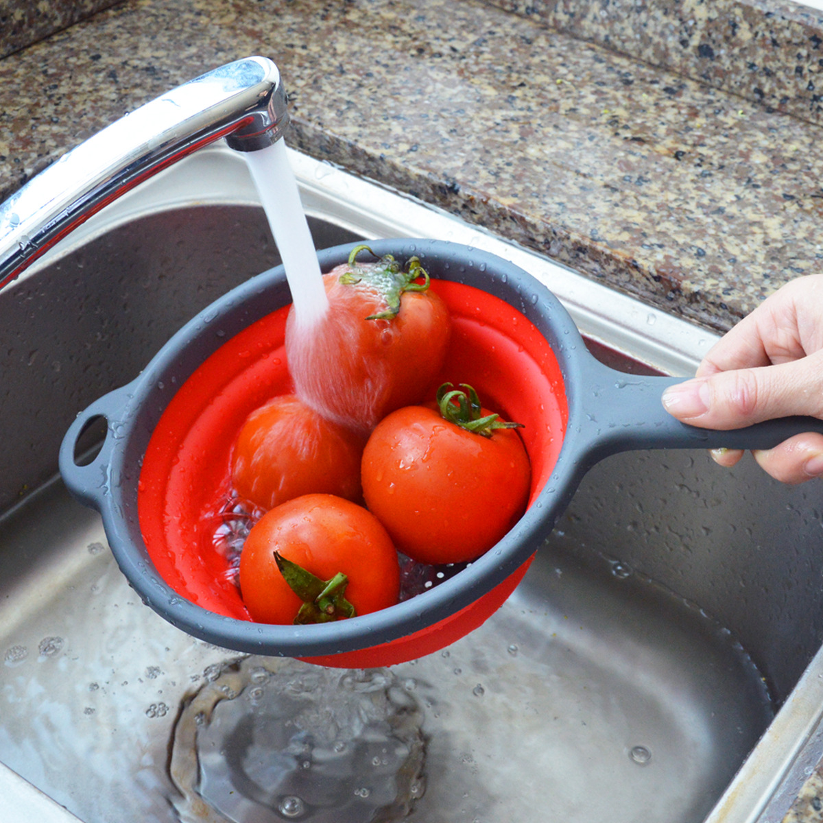 Long handle folding asphalt basket round fruit stretch basket filter basket wash basket kitchen utensils