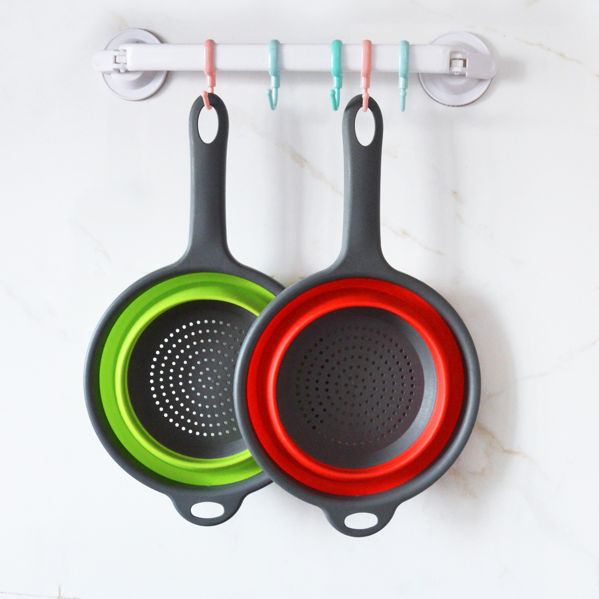 Long handle folding asphalt basket round fruit stretch basket filter basket wash basket kitchen utensils
