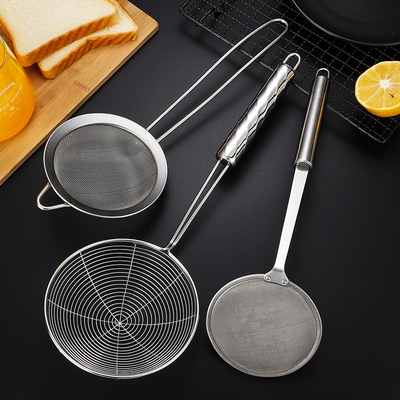 Rongzhan Stainless Steel Line Leakage Kitchen Gadget Filter Oil Residue Foam Ladle Oil Filter Flour Sifter Fried Large Line Leakage