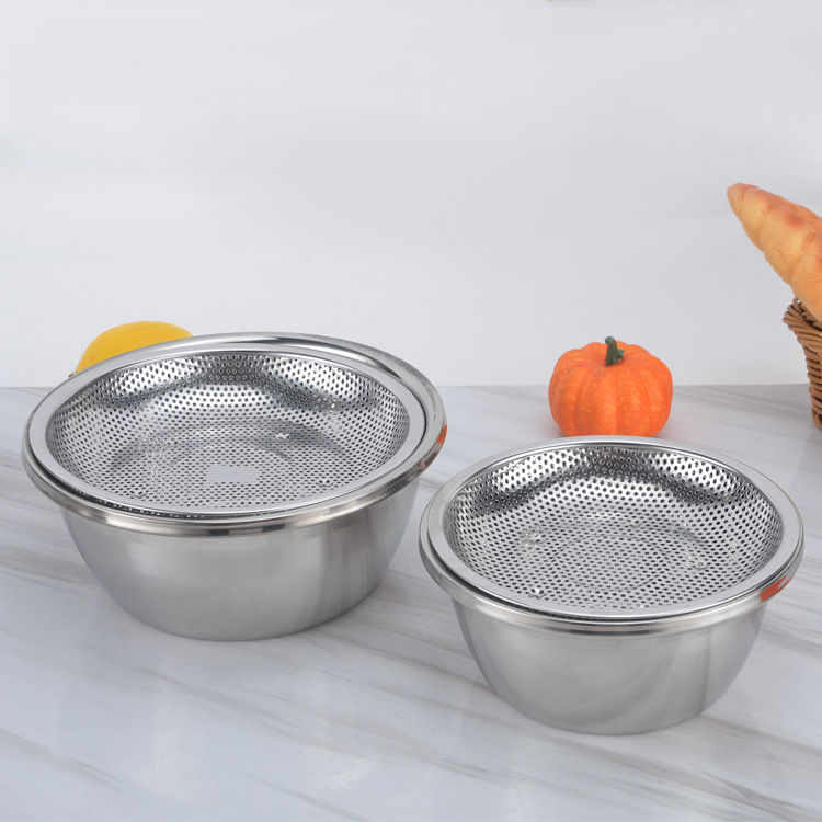 Non-Magnetic Stainless Steel Drain Plate Multi-Functional Fruit Plate Kitchen Drain Dish round Oil Filter Plate Dense Hole Steamed Stuffed Bun Plate