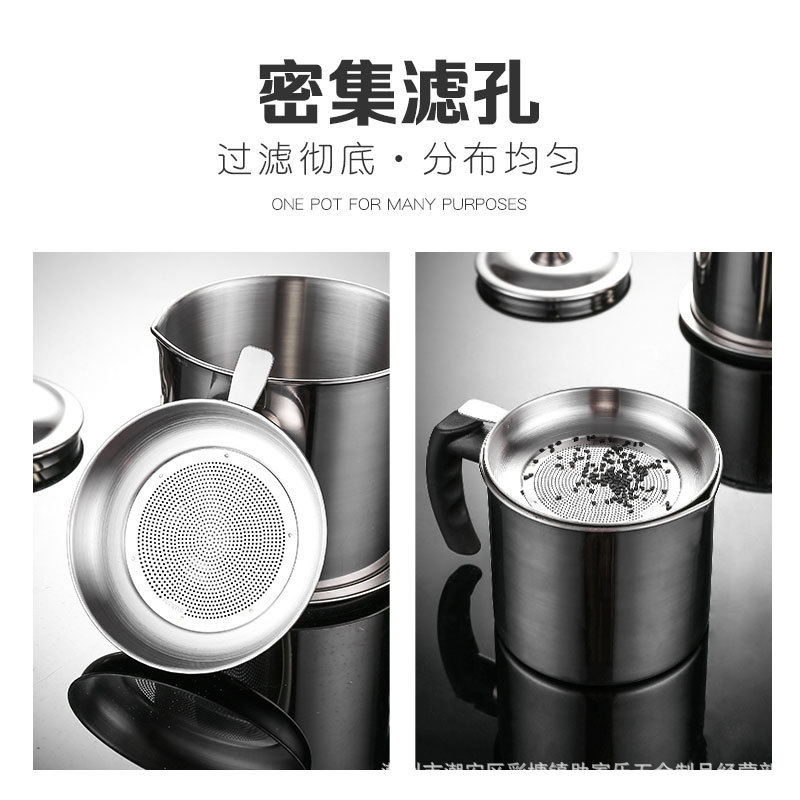 Factory Direct Supply 304 Stainless Steel Oil Draining Pot Oil Leakage Cup Oil Storage Tank Kitchen Oil Filter Bottle Belt Tray 1.3 Oiler Cup