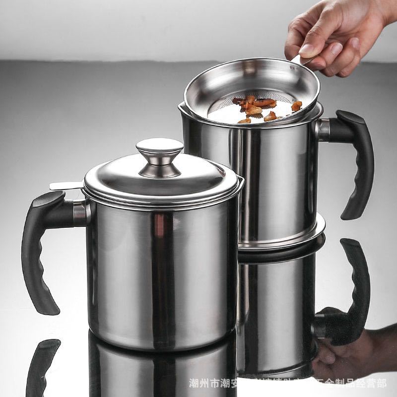 Factory Direct Supply 304 Stainless Steel Oil Draining Pot Oil Leakage Cup Oil Storage Tank Kitchen Oil Filter Bottle Belt Tray 1.3 Oiler Cup