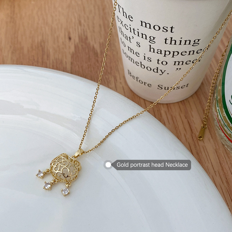 2021new Trendy Longevity Lock Chalcedony Pendant Necklace for Women Unique Design Titanium Steel Clavicle Chain Trendy Necklace