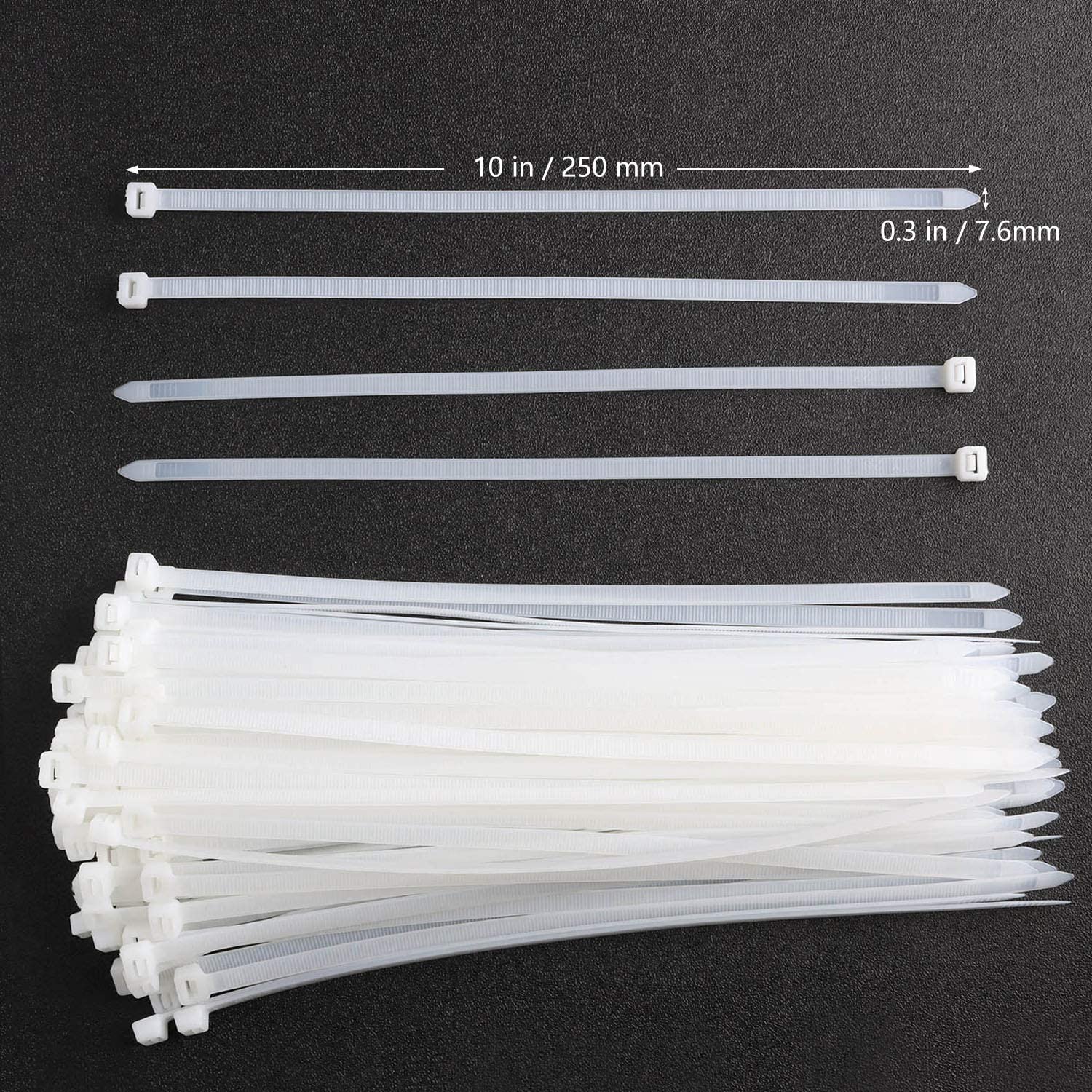 Wire Zipper Tie Heavy-Duty Self-Locking Nylon Cable Tie 100 Pieces White Color 10in Transparent Nylon Zipper Band