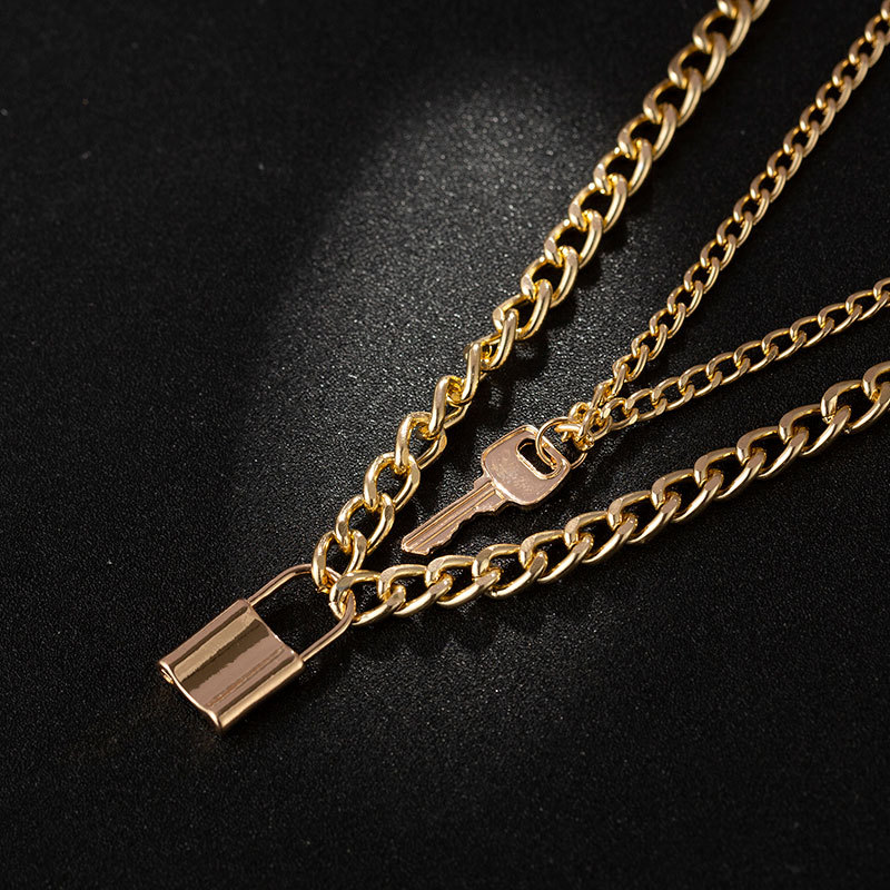 Europe and America Cross Border Creative Fashion Geometry Pattern Elements All-Matching Retro Key Lock Pendant Necklace Factory Wholesale
