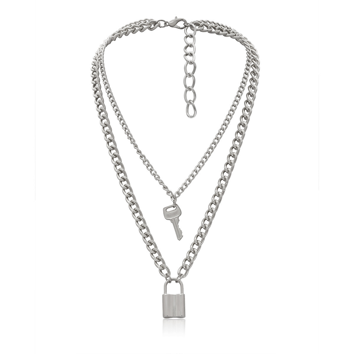 Europe and America Cross Border Creative Fashion Geometry Pattern Elements All-Matching Retro Key Lock Pendant Necklace Factory Wholesale