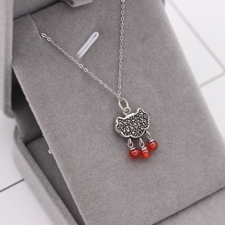 S925 platinum garnet vintage Thai silver lock necklace simple and versatile fashion valentine&#039;s day gift accessories from Japan and South Korea