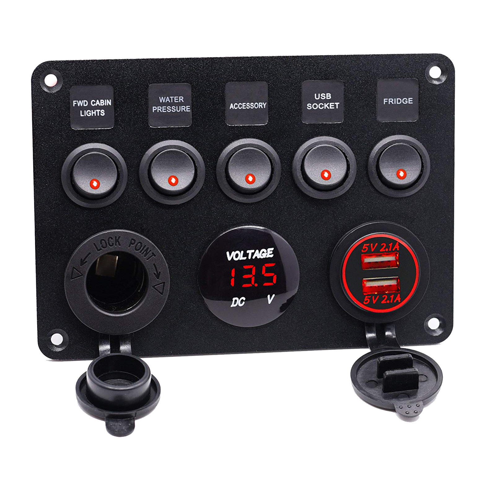Car Motorcycle Yacht Aluminum Plate 3Hole Panel Car Charger USB Voltmeter Power Base Small Switch