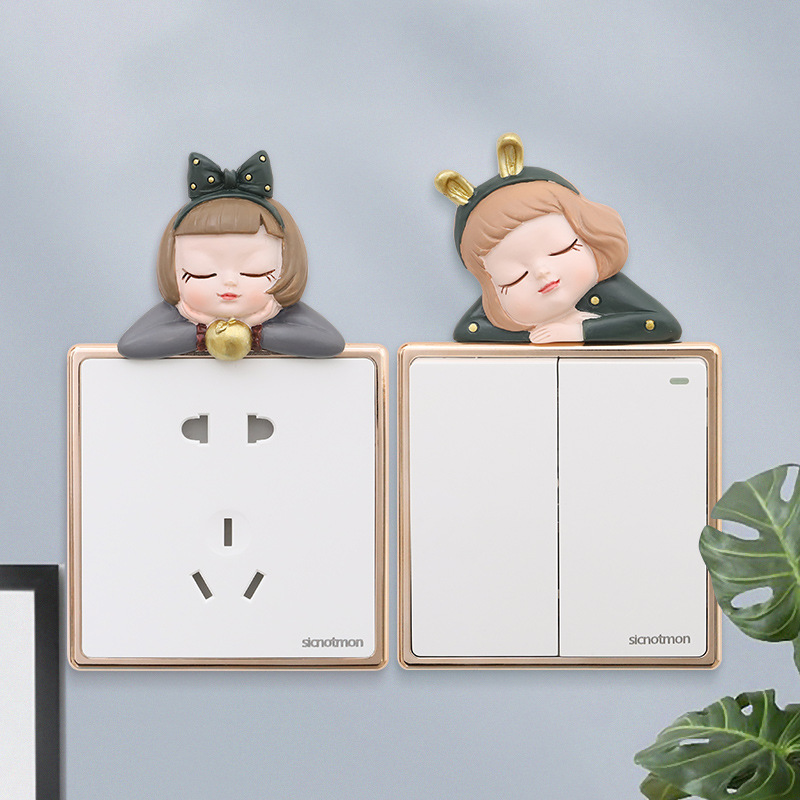 If Creative Cartoon Girl Living Room Wall Resin Switch Sticker Switch Plate Frameless Wall Decoration Stickers Wall Decoration
