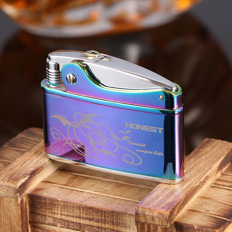 Retro Old-Fashioned Lighter Kerosene One-Click Press Ignition Grinding Wheel Ultra-Thin Windproof Creative Personality Lettering