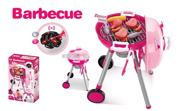 Xiongcheng Children Play House Electric Barbecue Oven Cart Toy Simulation BBQ Food Realistic Sound Igniter