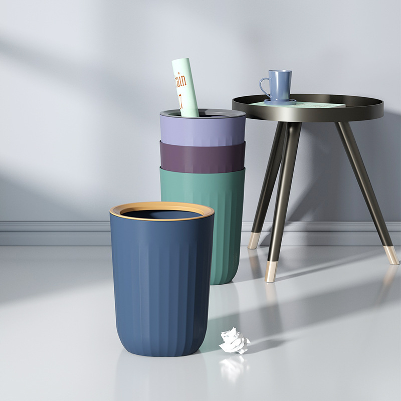Trash Can Household Plastic Nordic Style without Lid with Pressure Ring Wastebasket Hotel Living Room Bathroom Kitchen Trash Can