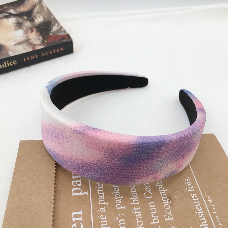 Cross-Border New Arrival Satin Tie-Dye Sponge Headband Hair Accessories Women&#039;s Wide-Brimmed High-Pressure Hair Face Wash Hair Band Headwear Women&#039;s European and American Style