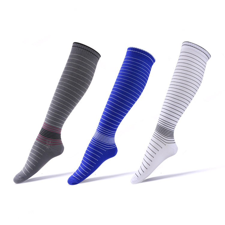 Men&#039;s Elastic Compression Socks over the Knee Stripes Sports Long Pressure Ankle Guard Socks Coolmax Quick-Drying Socks