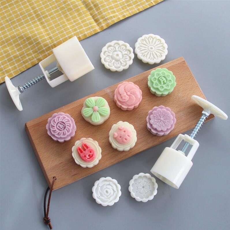 Household Mid-Autumn Moon Cake Mold Embossed Baking Cantonese Cold Cover Hand Pressure Mold Green Bean Cake Mold 50G 75G