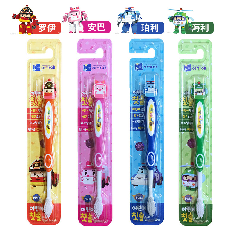 South Korea Imported My Ke Ai Poli Peli Children&#039;s Toothbrush Three-Dimensional Cartoon Soft Fur Deformation Police Car Toothbrush