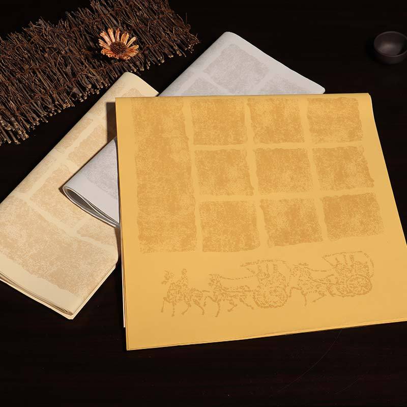 Four Feet Back to Back Car Horse Wax Dye Stele Rubbings Calligraphy Grid Retro Plaid Xuan Paper Xing Kai Seal Seal Calligraphy Grade Examination Creative Paper
