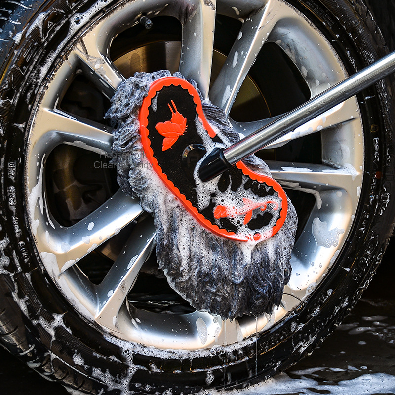 Hot Sale Special for Car Wash Stainless Steel Soft Wool Long Handle Mop Telescopic Dust Removal Car Whisk Pure Cotton Car Wax Brush Mop