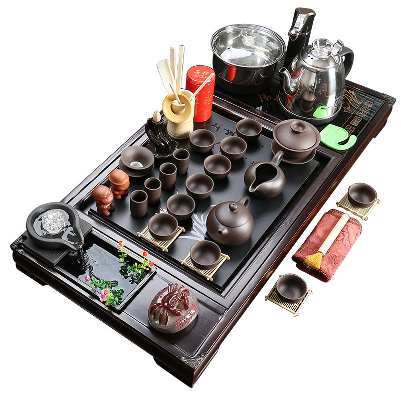  Solid Wood Tea Tray Tea Set Purple Sand Kung Fu Tea Set Ceramic Gifts Automatic Electrical Appliances Can Be Sent on