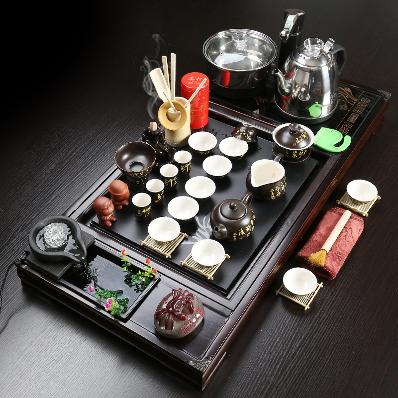 Complete Set of Solid Wood Tea Tray Set Four-in-One Electrical Automatic Water Kung Fu Tea Set Tea Table Set