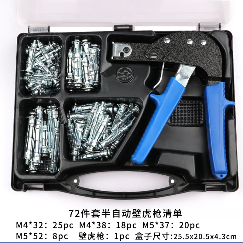 72-Piece Set Hollow Gecko Gun Riveter Riveting Gun Set M4m5 Gypsum Board Wood Pulling Gun Tool