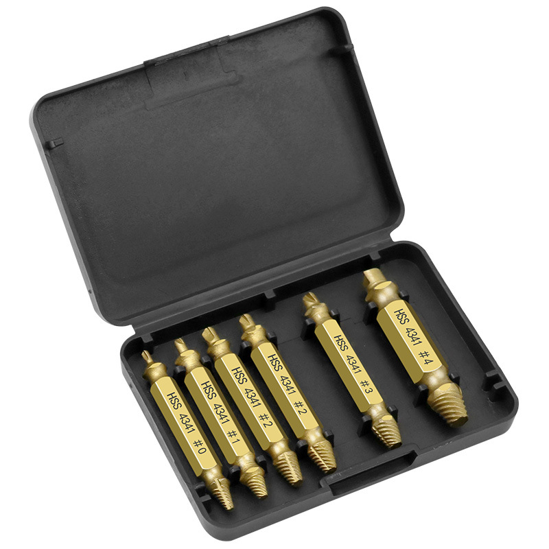 Factory Wholesale 6 Pack 4341 Screw Extractor-Gold Broken Stud Spanner Screw Extractor Nail Puller